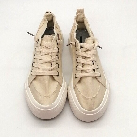 Maurices Womens Sneakers Sadie Beige Canvas Lace Up Walking Shoe Platform 8.5 - Picture 4 of 12